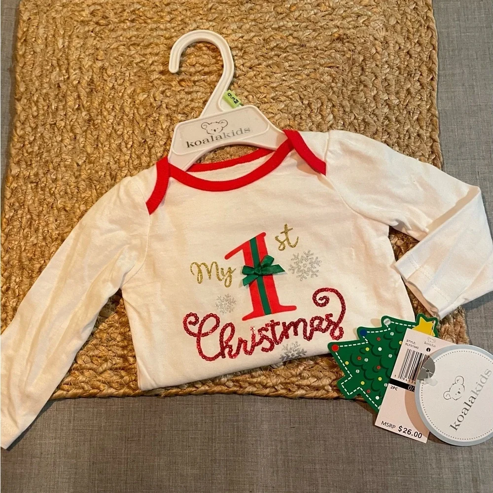 New with tags long sleeve white and red infant onesie “My 1st Christmas”
